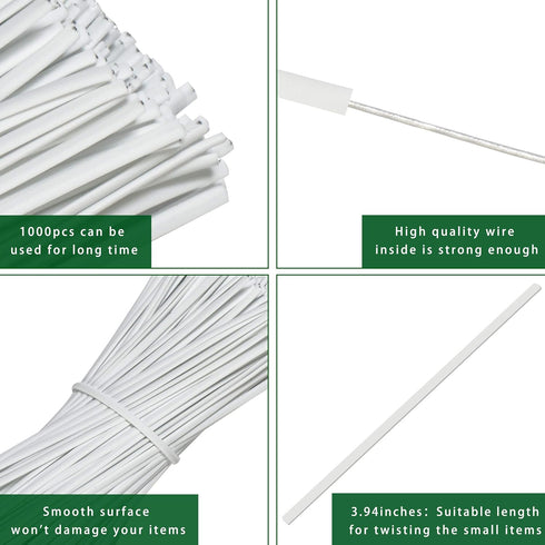 SumDirect 1000pcs 4 Inch Twist Ties - Reusable White Plastic Coated Cable Wire Ties for Bags, Bread,Household and Office...