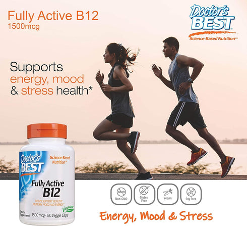 Doctor's Best Fully Active B12 1500 Mcg, Supports Energy, Mood, Circulation, Non-GMO, Vegan, Gluten Free, 180 Count...