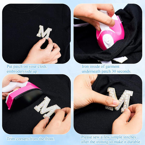 Chuangdi 26 Pcs Pearl Rhinestone Letter Patches Iron on a to Z White Rhinestone Pearl Bling Patch Glitter Sew on Alphabet Applique Bling English L...
