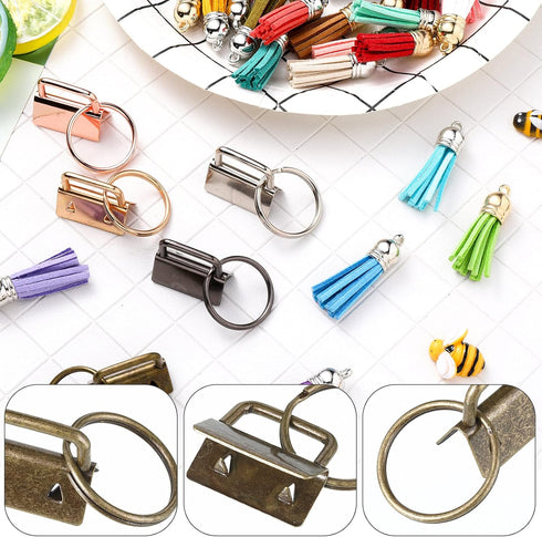 Furge 72 Pieces Key Fob Hardware Set Including 24 Wristlet with Keyring, Colorful Leather Keychain Tassel and Swivel Snap Hooks for Supplies, 6 Co...