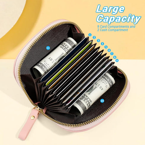 YINHEXI Cute Card Holder Wallet for Women, Bear RIFD Small Leather Zipper Credit Card Holder Wallet for Women with Keychain Wristlet, Business Car...