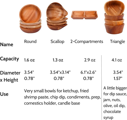 Mini Wooden Bowl Set of 4 (3.54" Diameter x 0.78" Height) for Condiments, Dip Sauce, Ketchup, Small Wood Bowl for Jam, little Prep, Olive (Round)...