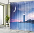Ambesonne Lighthouse Shower Curtain, Lighthouse at Night Oceanic Space Stars Moon Smock Fantasy View Print, Cloth Fabric Bathroom Decor Set with H...