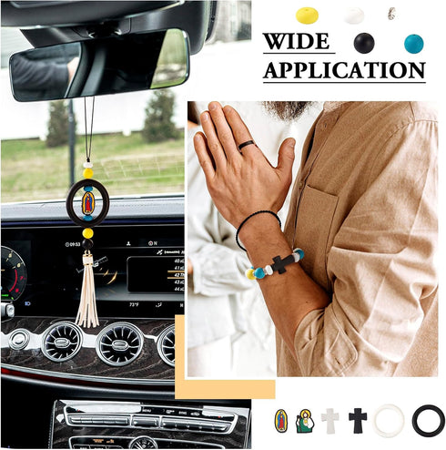 Religious Silicone Focal Beads Jesus Cross Round Abacus Soft Loose Beads Car Hanging Ornament for DIY Crafts Lanyard Keychain Accessory Making Sup...