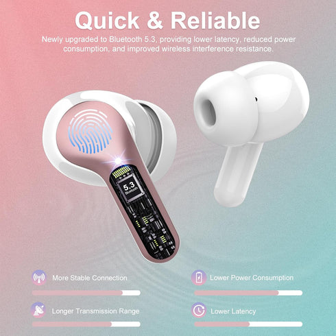 Wireless Earbuds Bluetooth 5.3 Headphones, 40H Playback HiFi Stereo Ear Buds with LED Display, ENC Noise Cancelling Earbuds, IP7 Waterproof in-Ear...