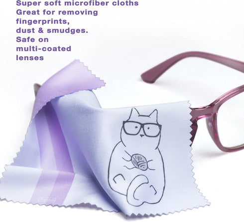 10 Pack Cute Kitty Cat Design Multicolor Microfiber Cleaning Cloths for Cleaning Eyeglasses Lenses Sunglasses and Cell Phone Beautifully Designer ...