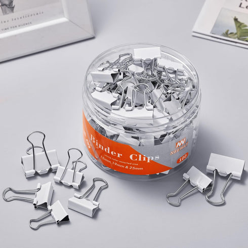 Binder Clips Assorted Sizes, White Binder Clips Set for Office and Home Use - Pack of 100...