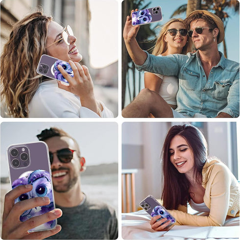 Compatible with MagSafe Designed for iPhone 13 with Purple Owl Pattern,Magnetic Wireless Charging Clear Transparent TPU Phone Case Cover for iPhon...