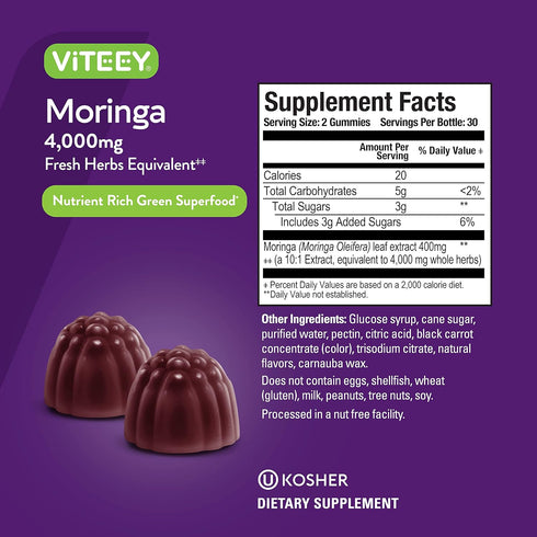 Moringa Gummies for Adults & Teens - Moringa Leaf Extract 4000mg - Immune Support, Energy Booster, Better Mood Support - Chewable Green Superfood ...