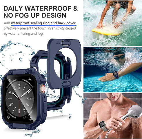 Wingle Rugged Waterproof Case for Apple Watch 45mm Series 9 8 7 Screen Protector with Tempered Glass, 2 in 1 Military Grade 360 Full Protective Bu...