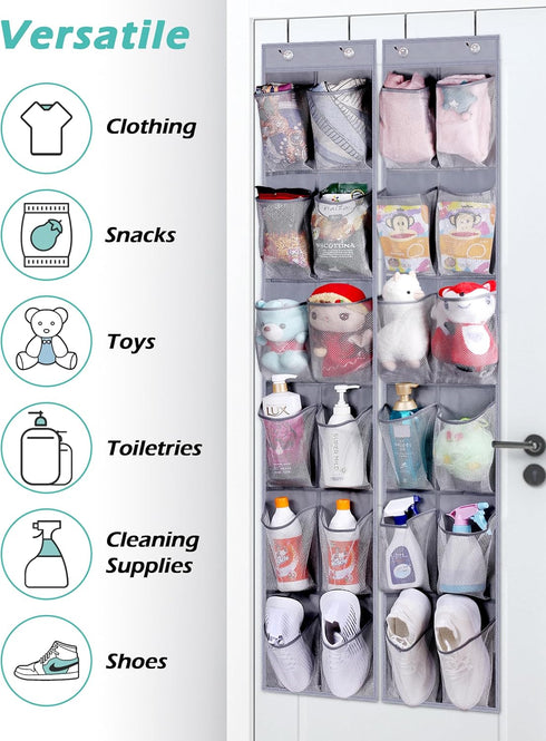 MISSLO Narrow Over The Door Shoe Organizer Door Hanger 12 Large Mesh Pockets Hanging Shoe Rack for Closet Door Cruise Ship Essential, Grey, 2 Pack...