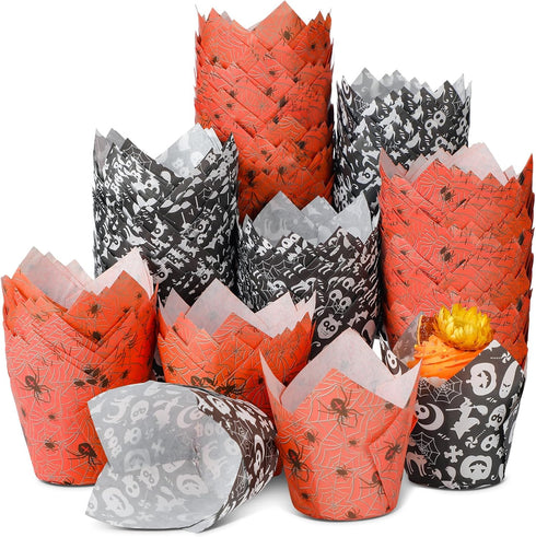 400pcs Halloween Tulip Cupcake Wrappers Liners for Halloween Baking Cups Muffin Liners for Bridal Showers Baby Showers Parties Halloween Party Fes...