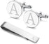 LOYALLOOK Classic Engraved Initial Cufflinks and Tie Clip Bar Set Alphabet Letter Formal Business Wedding Shirts A...