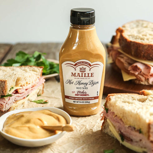 Maille x Mike's Hot Honey Special Edition Savory-Sweet Condiment with a Spicy Kick Hot Honey Dijon Mustard Gluten-Free, Shelf-Stable 9.4oz...