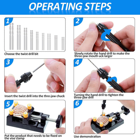 37 Pieces Hand Drill Tool Set, Pin Vise Hand Drill, Miniature Drill Mini Twist Drill Bit, Bench Vice for Craft Carving Resin DIY Jewelry Making(0....