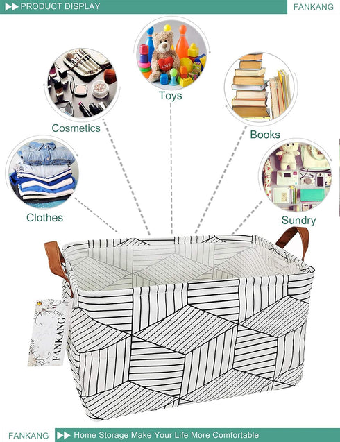 FANKANG Storage Basket,Nursery Hamper Canvas Laundry Basket Foldable with Waterproof PE Coating Storage, Office, Bedroom, Clothes,Toys (L, REC-Dia...