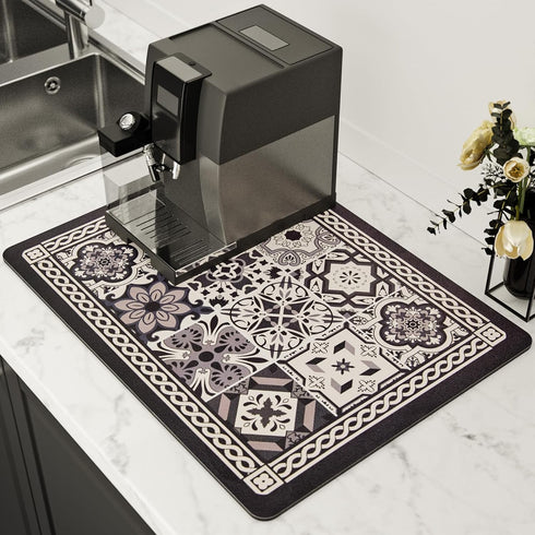 Coffee Mat, Boho Style Dish Drying Mat, Fast Water Absorption, Hide Stains, Easy to Clean, Fit Coffee Bar Accessories, Bar Mats for Countertop (11...