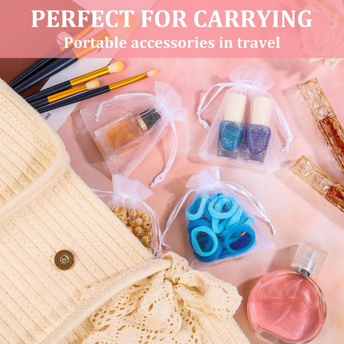 Hopttreely Organza Bags with Drawstring, 50pcs White 3x4inch Jewelry Bags, Little Mesh Gift Pouches Mini Candy Bags for Small Presents Jewelry Ear...