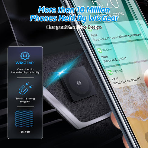 WixGear Magnetic Phone Car Mount Compatible with MagSafe and Non-MagSafe, Flat Stick On Magnetic Phone Mount for Dashboard, Wall, Gym, Home, and O...