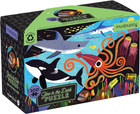 Mudpuppy’s Ocean Predators 100 Piece Glow in The Dark Puzzle, includes 100 Glow in The Dark pieces, Perfect for Ages 5+, Turn Out The Lights and L...