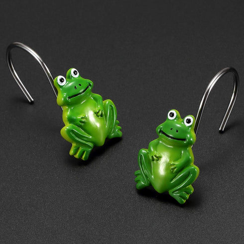 CHICTIE Frog Shower Curtain Hooks Rings,Set of 12 Green Decorative Shower Curtain Hooks,Stainless Steel Rustproof Animal Shower Rings for Bathroom...