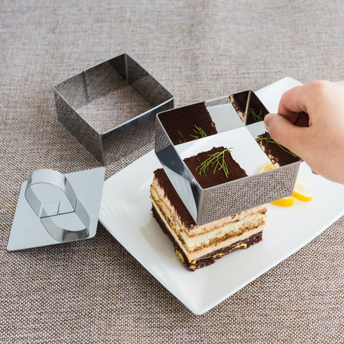 Uncle Jack Square Food Forms Presentation Cooking Molds with Press, Biscuit Dough Cutters, Stainless Steel(set of 2)...