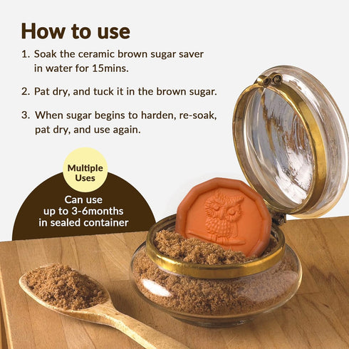 Terra Cotta Brown Sugar Saver | Owl Design | Food-Safe Softener for Cookies, Marshmallows, Dried Fruits & More | Reusable Moisture Keeper by JBK P...