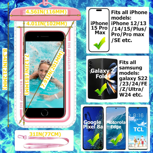 4 Pack Underwater Waterproof Phone Pouch, IPX8 Waterproof Phone Case with Lanyard, Multicolor Waterproof Case for iPhone 15 14 13 Pro Max Waterpro...
