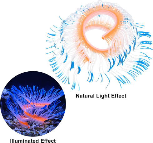 VOCOSTE Soft Silicone Glowing Aquarium Changeable Anemone, Fluorescence Aquatic Artificial Coral for Fish Tank Decoration, Blue...