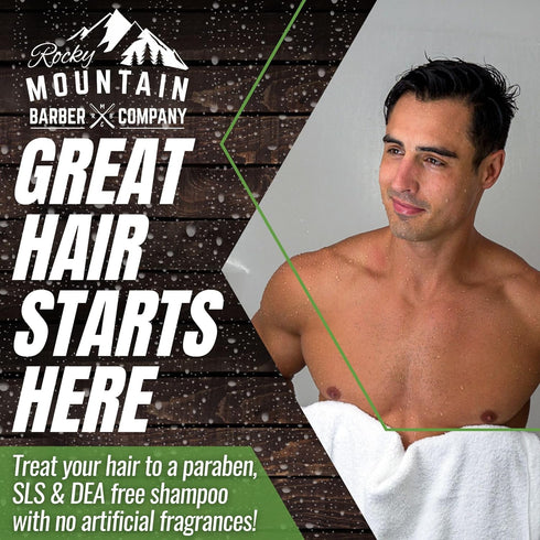 Rocky Mountain Barber Company Men's Shampoo - Tea Tree Oil, Peppermint & Eucalyptus for All Hair Types...