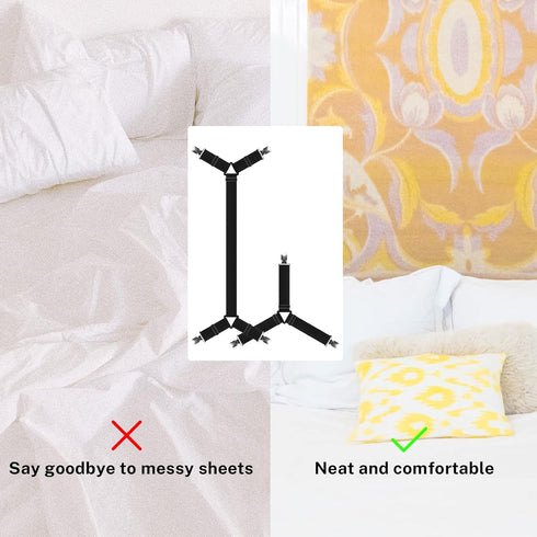 Bed Sheet Clips, 6 pcs Black Fitted Sheet Holder Straps, Upgraded Triangle Bed Sheet Fasteners for Corners, Elastic Adjustable Bed Sheet Straps fo...