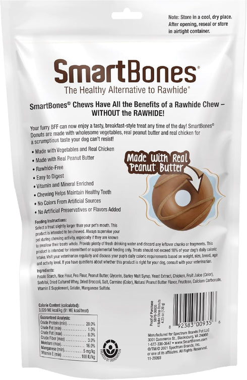 SmartBones Bake Shop Donuts with Peanut Butter, Treat Your Dog to Rawhide-Free Chews, 4 Count...
