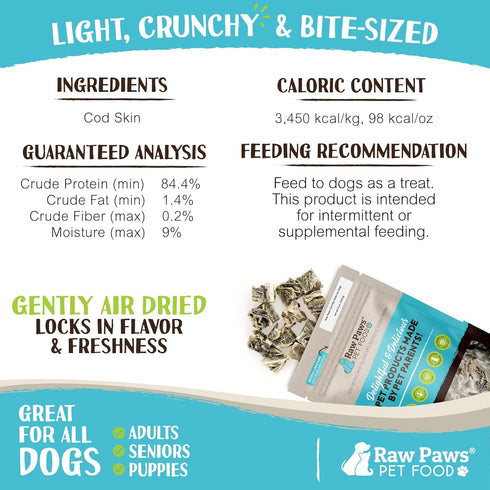 Raw Paws Cod Skin Cubes for Dogs, 5-oz – Cod Skins for Dogs - Fish Skins for Dogs - Fish Skin Chews for Dogs - Cod Skin Dog Treats - Cod Treats fo...