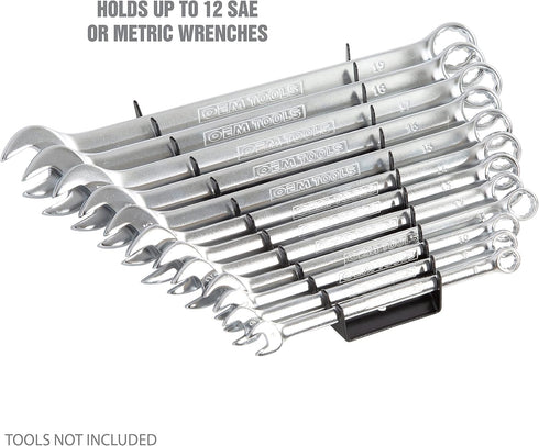OEMTOOLS 22176 Pro Magnetic Wrench Organizer, 12 Wrench Storage Rail, SAE and Metric Tool Drawer Organizers For Tool Boxes And Metal Surfaces, Bla...