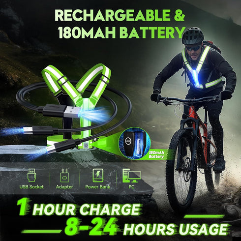 LED Reflective Running Vest, 3rd Generation Running Gear, 5 Lights Colors High Visibility Running Vest Rechargeable for Night Running Walking Cycl...