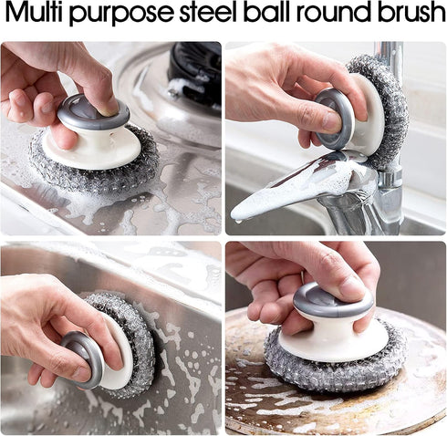 Stainless Steel Wool Scrubber with Handle,Heavy Duty Dish Scrubber Cleaning Cleaning Brush for Pots, Pans, Grills, Sink(2P)...