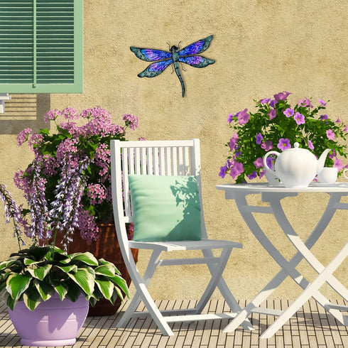 HONGLAND Metal Dragonfly Decor, Dragonfly Outdoor Wall Decor, Metal Wall Art, Dragonfly Ornaments Wall Sculptures Gifts Hanging Decorations for Ga...