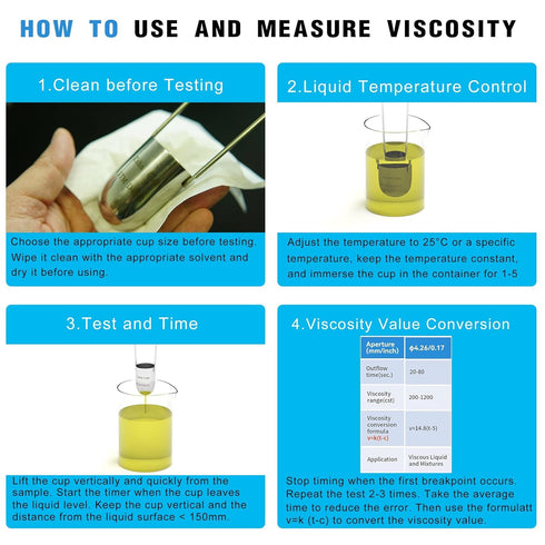 Viscosity Cup No. 4 Zahn Cup, 4 Viscometer Dip Type 44ml Viscosity Cup for Paint Sprayer, Stainless Steel Flow Cup for Oil Paint Finishes Honey Sa...