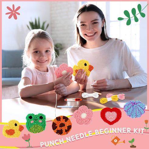 Hanaive 20 Pcs Punch Needle Kit Embroidery Needle Coasters Kit for Children Adult Beginner DIY Mug Tufted Rug Making Set......