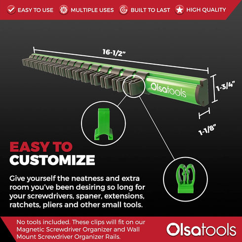 Olsa Tools Tool Holder Clips | 10 Pieces | Fits Magnetic and Wall Mount Screwdriver Organizers | Green...