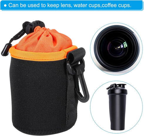 PATIKIL Camera Lens Bag, 2 Pcs 3.1" IDx3.9 H Drawstring Lens Pouch with Thick Protective Neoprene, Lens Case for DSLR Camera Lens, Water Coffee Cu...