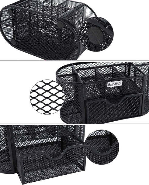 EasyPAG Desk Organizer Mesh Desktop Office Supplies Multi-functional Caddy Pen Holder Stationery with 8 Compartments and 1 Drawer,Black...