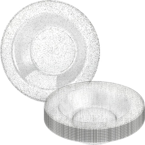 Glitter Silver Premium Plastic Round Dessert Bowl - 5 oz (12 Packs of 10) - Elegant Durable Plastic, Ideal for Weddings, Parties & Events (120)...