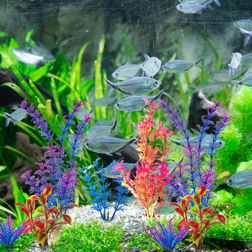 10 Pack Artificial Aquarium Plants, Small Size 4 inch Approximate Height Fish Tank Decorations Home Décor Plastic Blue...