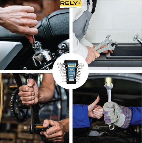 7Pcs Ratcheting Wrench Set with Rack Organizer, CR-V Steel | 8-18 mm Metric Combination Ratchet Wrenches Set | Combination Wrenches Set for Bicycl...