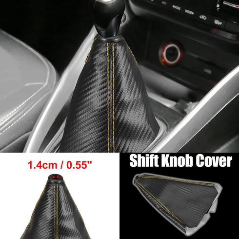 X AUTOHAUX Faux Leather Gear Shifter Knob Cover Car Dust Boot 1.4cm/0.55inch Carbon Fiber Pattern Black Yellow...
