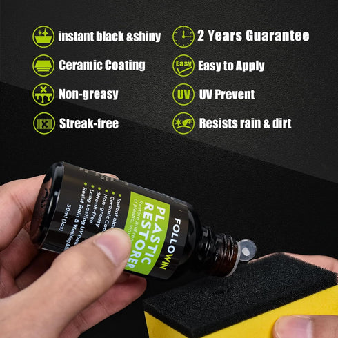FOLLOWIN Plastic Restorer for Cars - Black Trim Restorer & Ceramic Coating, Resists Water, UV Rays, Dirt, Not a Dressing, Hydrophobic Protection, ...
