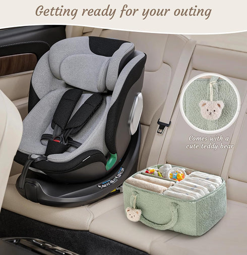 Dahey Baby Diaper Caddy Organizer with Bear, Nursery Storage Basket Gifts for Newborn Shower Essentials, Handle Portable Car Diaper Bag for Baby C...