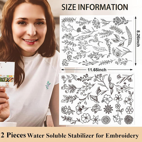 Tekalobr 50Pcs Water Soluble Sewing Stabilizers Embroidery Patterns Stick and Stitch Embroidery Paper Wash Away Stabilizers for Embroidery with Fl...