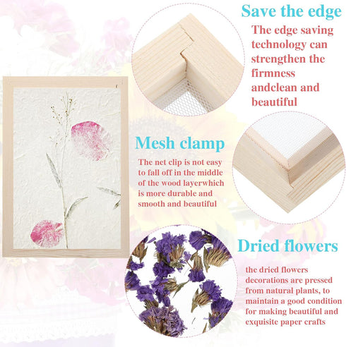 12 Pieces Paper Making Kit, 2 Size Wooden Paper Making Mould Frame Paper Making Screen Paper Making Mould Dried Flowers, Sponge with Replace Mesh ...